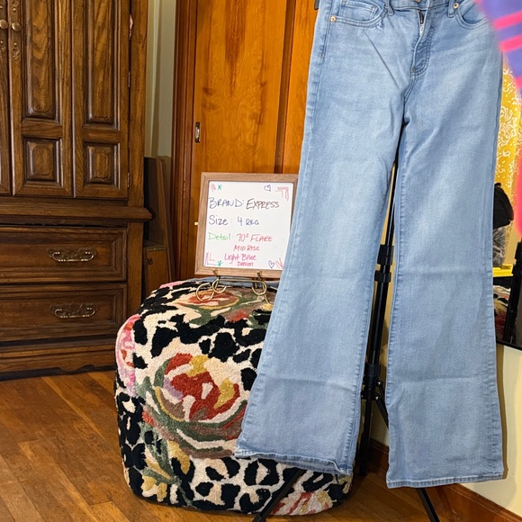 Express Mid Rise Light Blue Flare Jeans - Picture 3 of 5